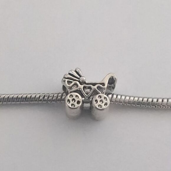 Silver Baby Carriage Charm for Pandora Style Bracelet - Picture 1 of 4
